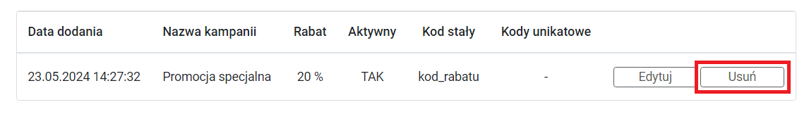 Usunięcie promocji