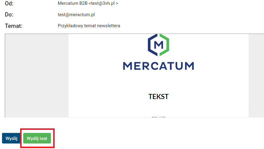 Newsletter wysyłanie test