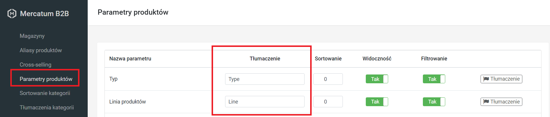 Tłumaczenie parametrów