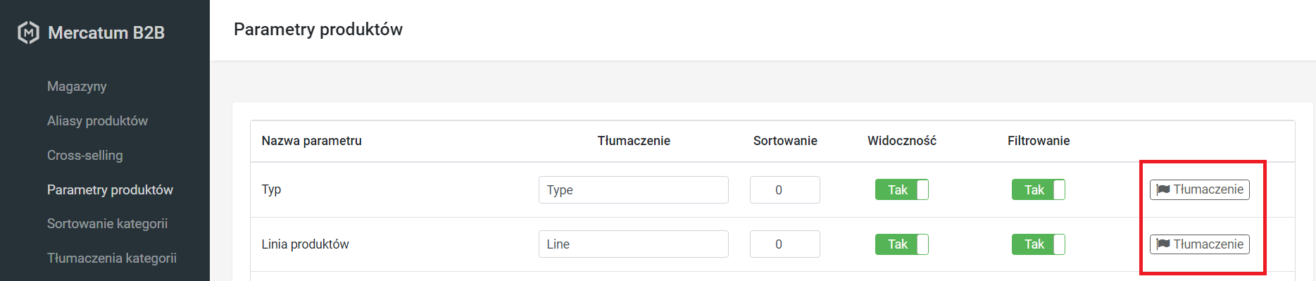 Tłumaczenie wartości parametrów